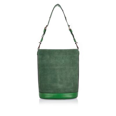 Green suede bucket handbag